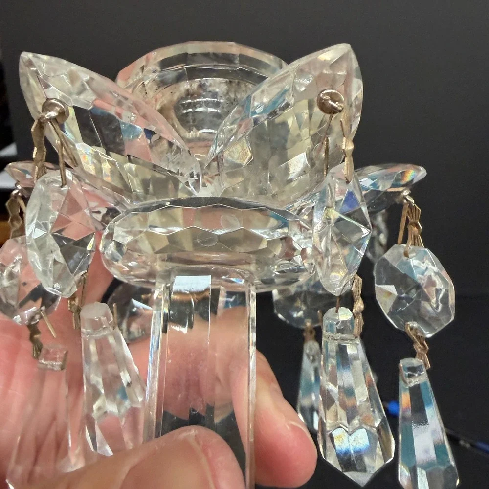 Vintage Crystal Glass Candlestick Holders Set of 2 READ Prisms Hollywood Regency